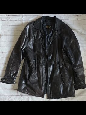 Men's Black Leather Jacket with Drawstring Waist